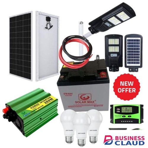 Solarmax 100 W solar panel full kit +80 ah solar battery +300 W solar inveter+10 ah solar charge controller +free 50 W solar street light + 3 DC bulbs +10 metres cable(5 black,5 red)