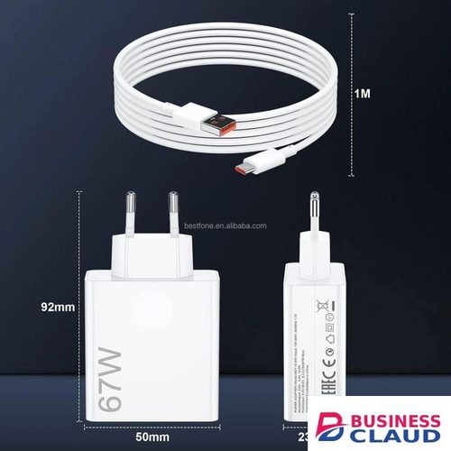 67W USB-C Fast Charging Adapter for Xiaomi Redmi Note 13 12 Mi 11 Ultra with EU Charger + Type-C Cable
