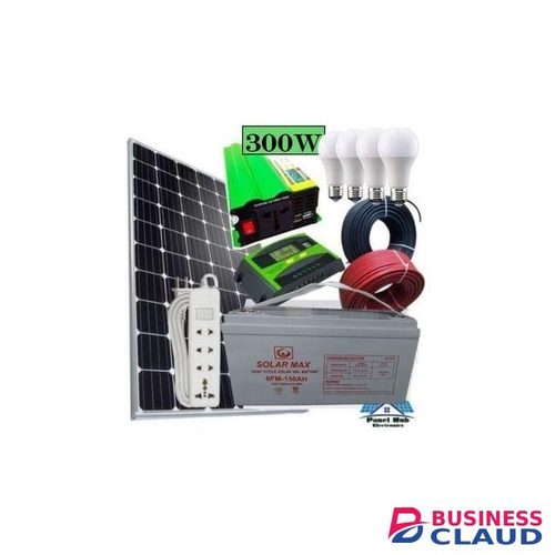 Sunlight Solar 200Watts Solar Panel Full Kit + 150AH Solar Battery Non Mantainance + 10AH Solar Charge Controller + 300Watts Inverter + 4 DC Bulbs + 10M Cable + Extension