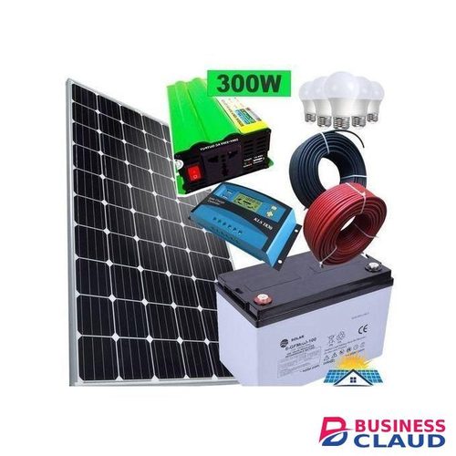 Sunlight Solar 100W Solar Panel Full Kit All Weather+ 80AH Solar Battery Non Maintanance + 300 Watts Solar Inverter + 10AH Charge Controller + 5 DC Bulbs + 10M Cable 25 YEARS WARANT