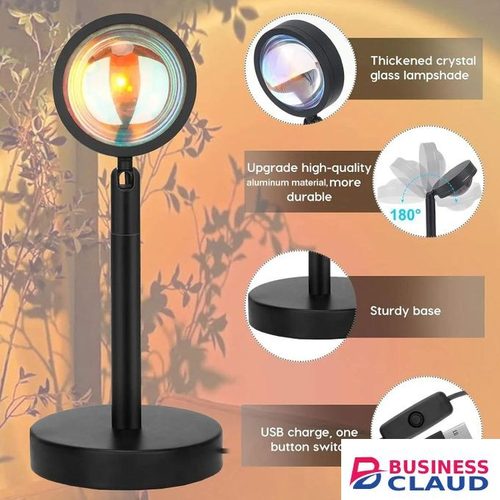 USB Powered LED Sunset Rainbow Light – 180° Rotating Projection Lamp