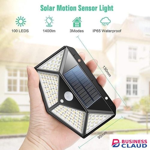 100 LED Solar Light, Motion Sensor PIR 3 Modes Mounted Lamp Waterproof IP65, Wide Angle Solar Wall Light for Patio, Yard, Deck Garage, Black