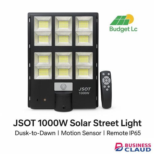 JSOT 1000W Solar Street Light with Remote & Motion Sensor – Dusk-to-Dawn, IP65 Outdoor Security Lamp