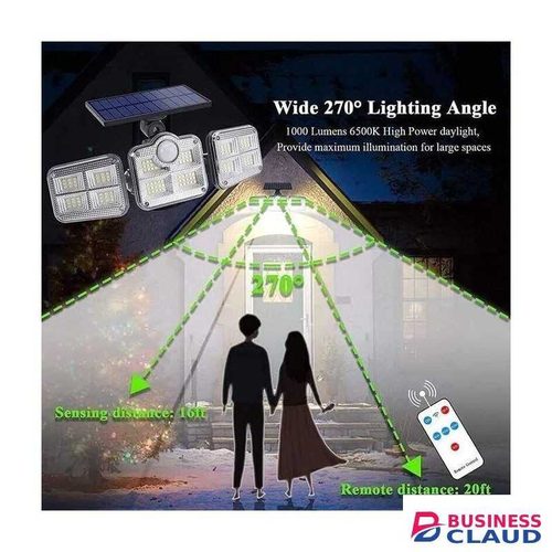 Solar Light Solar-Powered Outdoor Flood Light - 3 Rotatable Heads, Motion Sensor, Remote Control, Waterproof, Adjustable Brightness