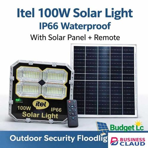 Itel 100W Solar Flood Light IP66 Waterproof Outdoor Security + Solar Panel + Remote, 12 Hours Lasting