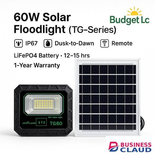 Solar Light 60W Solar Flood Light TG Series IP67 Waterproof, Remote Control, Dusk-to-Dawn, Off-Grid Outdoor Security