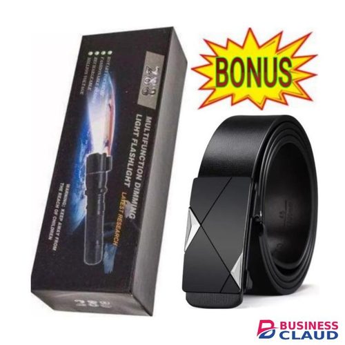 Super Bright 3-IN-1 RECHARGEABLE SELF-DEFENSE ELECTRIC SHOCK LASER POINTER TORCH + FREE GIFT AUTOMATIC BUCKLE MEN LEATHER OFFICIAL BELT