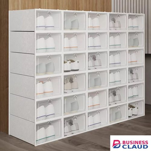 Shoe Box Organizer Display Storage Plastic Adjustable White