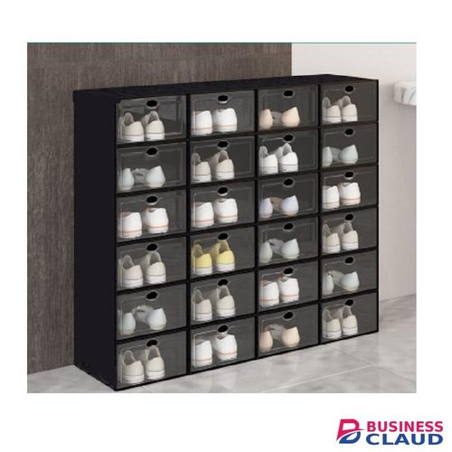 Shoe Box Organizer Foldable Display Storage Plastic Adjust Black