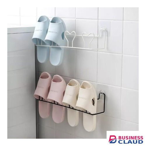 2 pair Slipper steel Rack( self adhesive) Wall-Mounted Punch-Free for Home Bathroom,Door Rear etc Slippers Shoe Rack Hanger Nail-Free