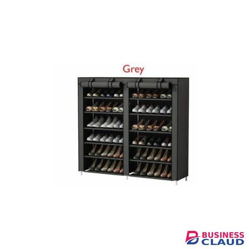 Grey Double Column Free Standing Shoe Rack Organizer With Cover