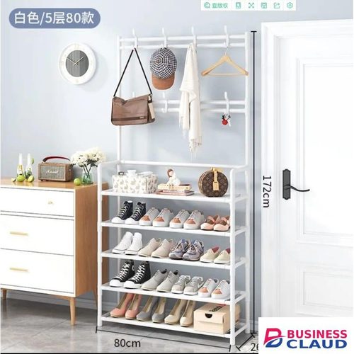 Multifunctional 5 Tier Shoe Rack Organizer + Simple Floor Coat Hat Rack With Hooks