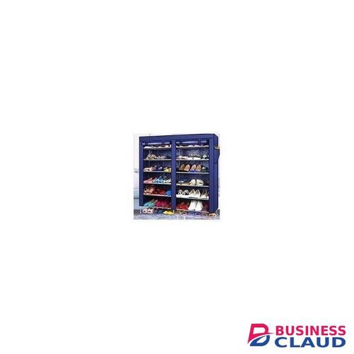 Elegant 36 Pairs Double Column Free Standing Shoe Rack Organizer With Cover. Portable-Navy Blue