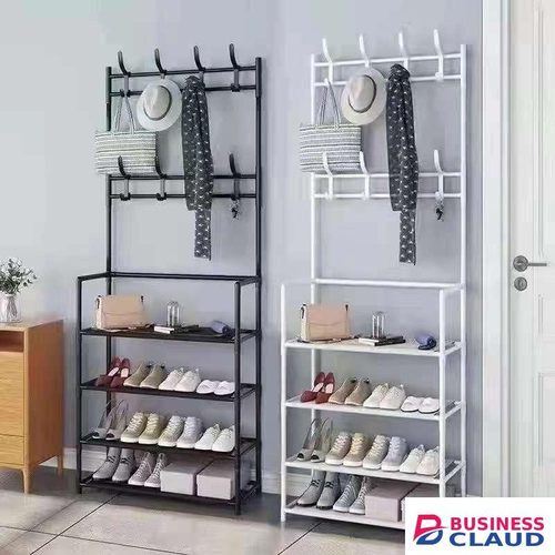 Multipurpose Shoe Organizer With Hanging Hooks, Clothes, Bags And Hat Storage Rack