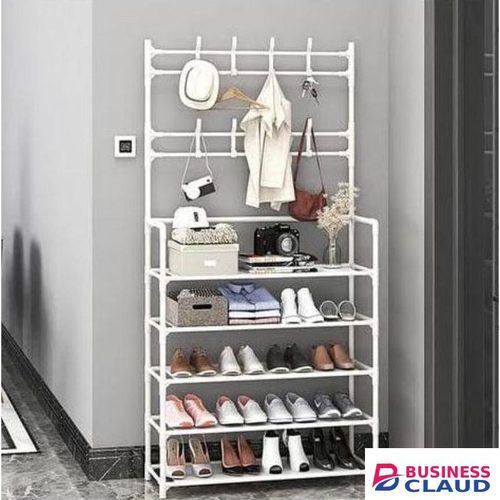 Multifunctional 5 Tier Shoe Rack Organizer + Simple Floor Hat Rack With 8 Hooks