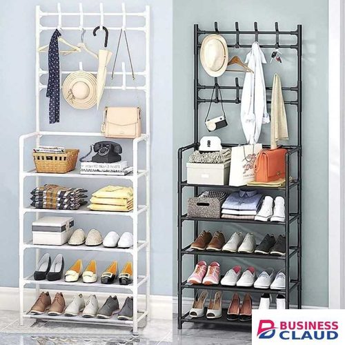 Multifunctional 5 Tier Shoe Rack Organizer with Coat and Hat Rack – 8 Hooks Storage Stand
