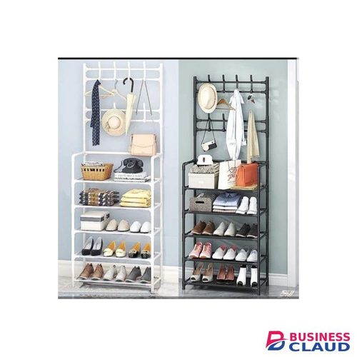 5 Tier Shoe Rack Organizer with Coat & Hat Rack – Stainless Steel Storage Stand