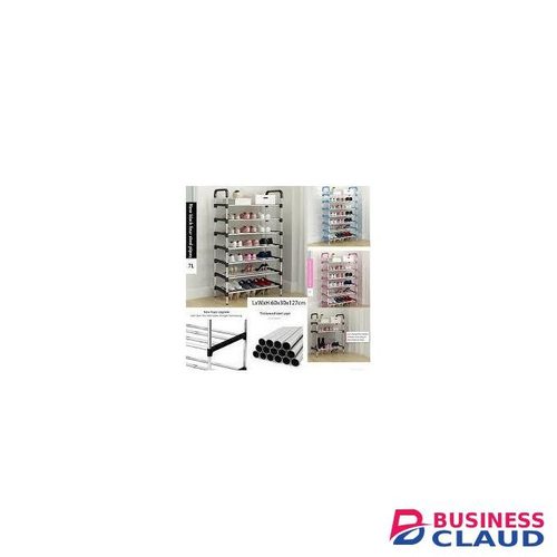 8 Layer Space-Saving Metallic Shoe Rack – High Capacity Home Storage Organizer