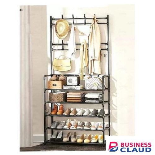 5-Tier Multifunctional Shoe & Coat Rack with Hanger Hooks