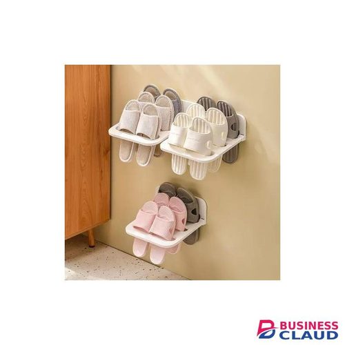 2-in-1 Adhesive Wall Mounted Folding Slippers & Crocs Storage Rack (White) – Pack of 2