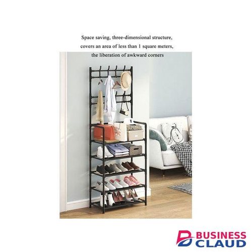All-In-1 Shoe Rack/Coat Rack/Cap Scarf Bag Cloths Hanger-5 Layers Black