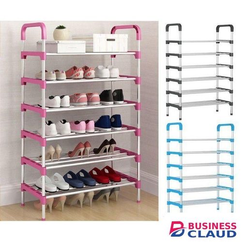 Strong Adjustable Shoe Rack Black 6 Tier Blue