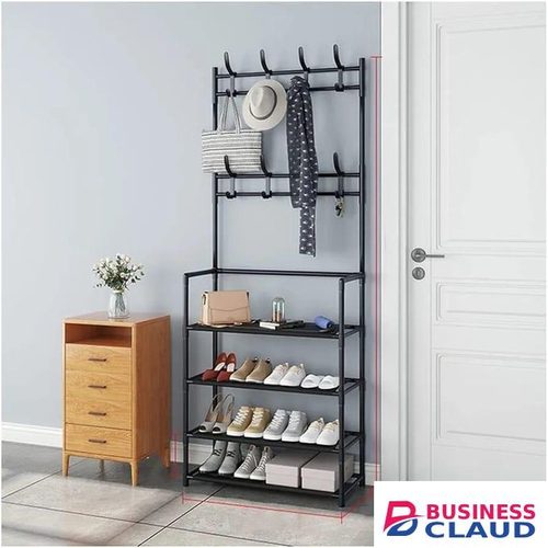Classy Luxurious Multifunctional 4 Tier Shoe Rack Organiser + Simple Floor Coat Hat Rack with 8 hooks