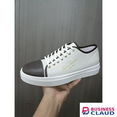 Santoni Inspired Men’s Sneakers – White with Dark Brown Trim & Gold Detailing