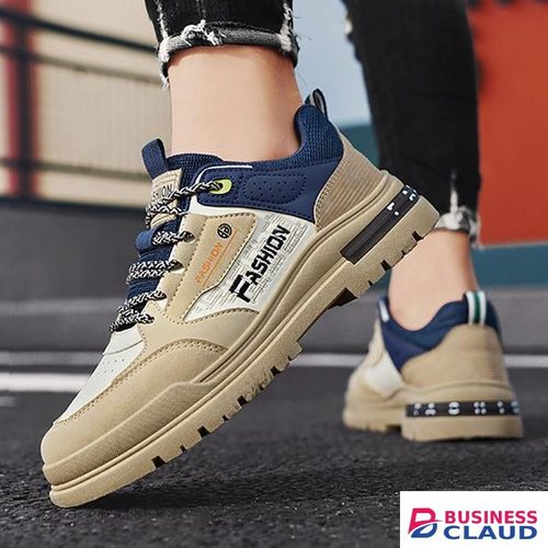 Casual Lace Up Sneakers Trendy Low Cut Shoes For Men - Beige & Navy