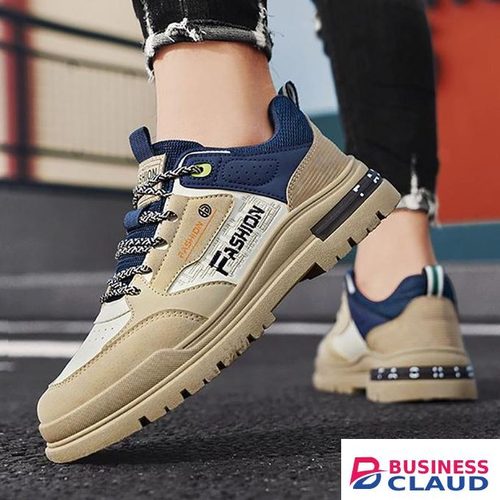 Casual Lace Up Sneakers Trendy Low Cut Shoes For Men - Beige & Navy