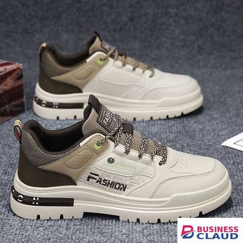 Casual Lace Up Sneakers Trendy Low Cut Shoes For Men - Beige & Brown