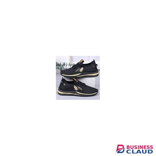 Men Light Running Shoes Breathable Lace-Up Jogging Shoes Black/yellow-EU 44