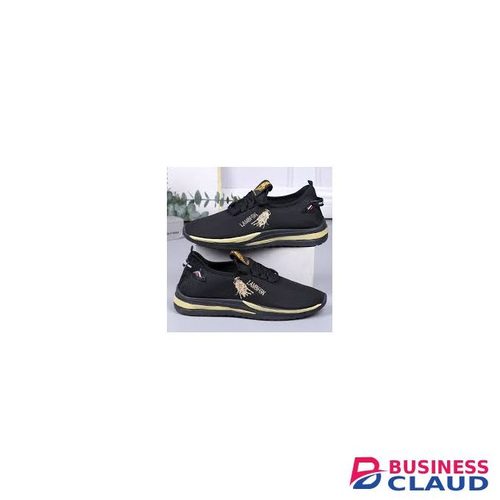 Men Light Running Shoes Breathable Lace-Up Jogging Shoes Black/yellow-EU 44