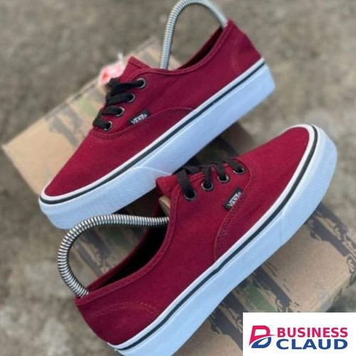 Unisex Retro Canvas Sneakers - Maroon & White - Classic Low Casual Size 38-45
