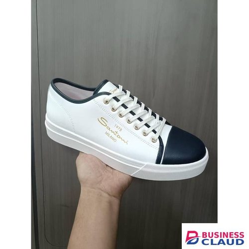 Santoni Inspired Men’s Sneakers – White with Black Trim & Gold Detailing