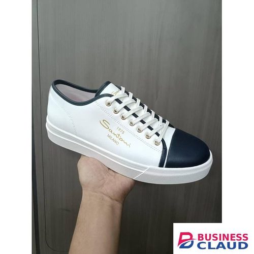 Santoni Inspired Men’s Sneakers – White with Black Trim & Gold Detailing in Kahawa-wendani