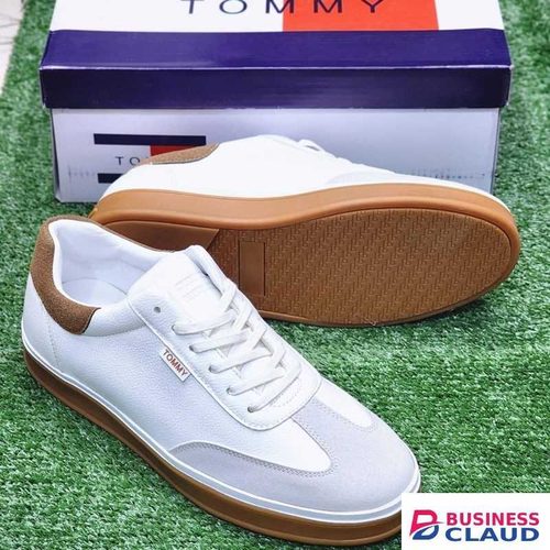 Men’s Casual Lace-Up Sneakers – White & Brown