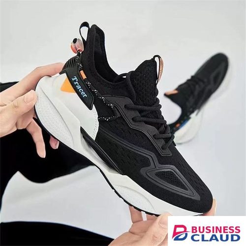 GALUIN Men's Flyknit Running Shoes Hollow Sole Front Lace-Up Casual Shoes - Black