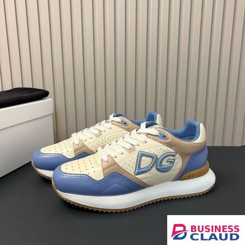 D&G Unisex Dolce & Gabbana (DG) Casual Sneakers – Cream, Blue & Beige Stylish Sports Shoes