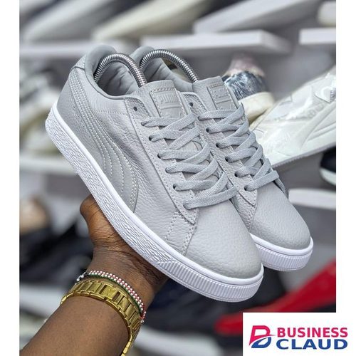 Puma Grey Pebbled Leather Low-Top Sneaker + FREE GIFT