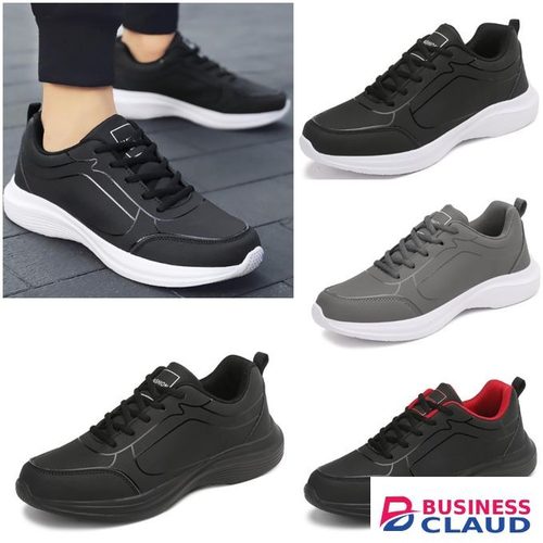 Unisex black leather lace-up sneakers with rubber sole - for men and women