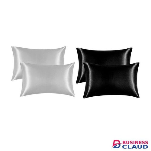 Pack Of 4 Silver Grey &Black Satin Pillowcases/Covers
