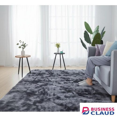 5x8 Soft Fluffy Rug with Grey Patches – Non-Slip Carpet Floor Mat