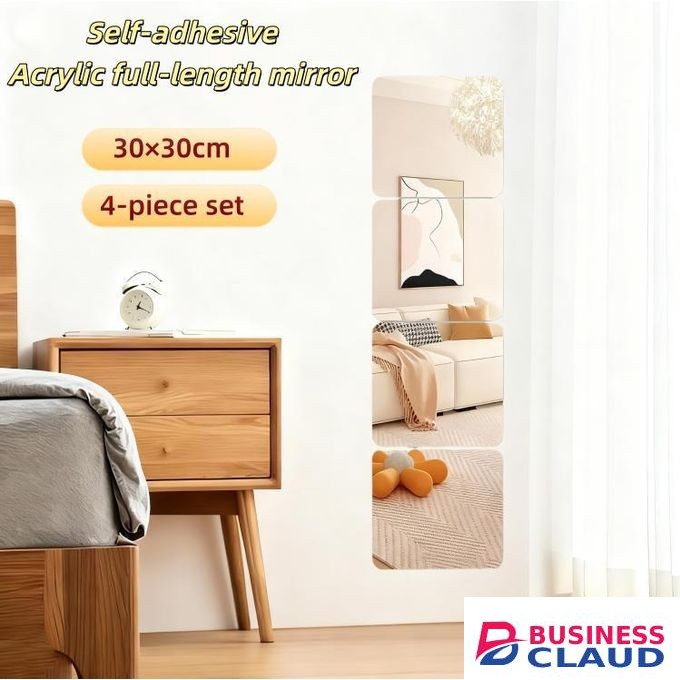 4pcs -Self-adhesive wall-mounted mirror/Removable mirror wall sticker/Acrylic full-length mirror/DIY splicing bathroom mirror - 30*30cm