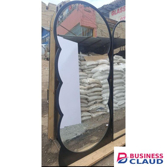 Modern Wavy Full-Length Floor Mirror - Sleek Black Frame with stand- 6ft x 2ft