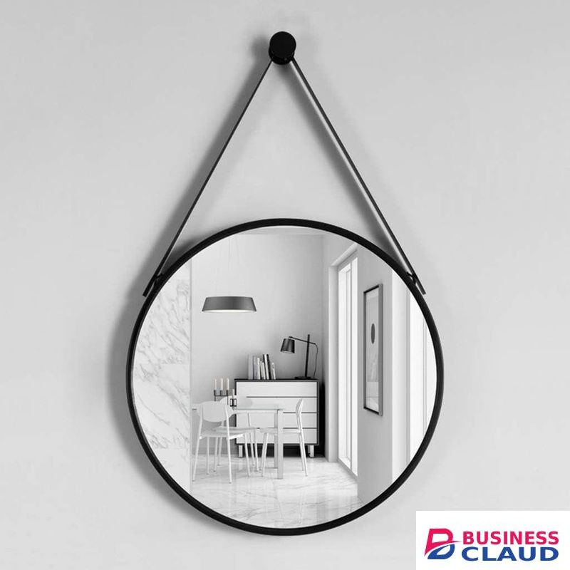 Nordic Wall Hanging Decorative Mirror / Creative Living Room Round Vanity Mirror / Bathroom Mirror With Leather Strap,Multicolor