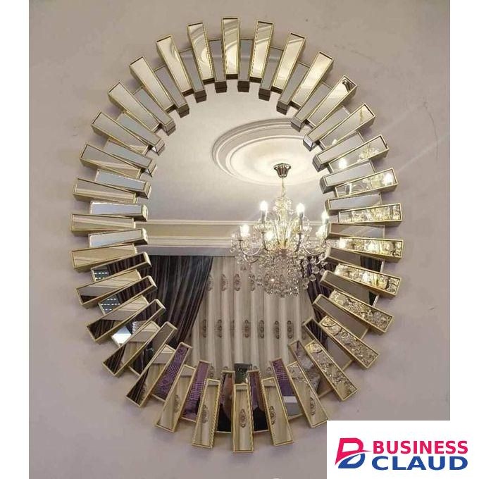 Oval Shaped SunBurst Round Decor Mirror - silver