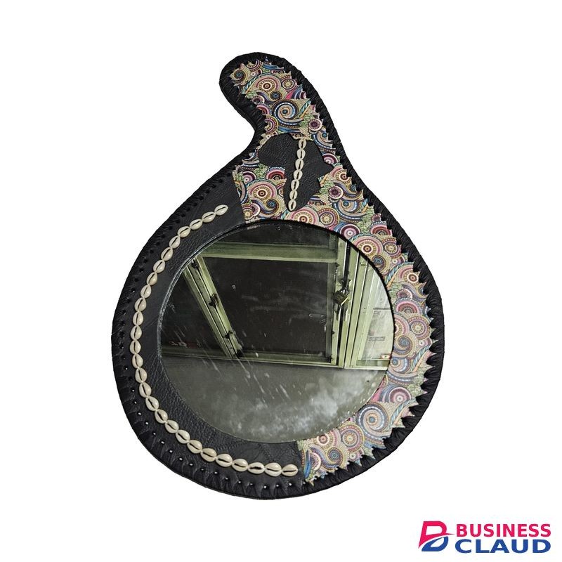 Black Leather Multicolor African Mirror