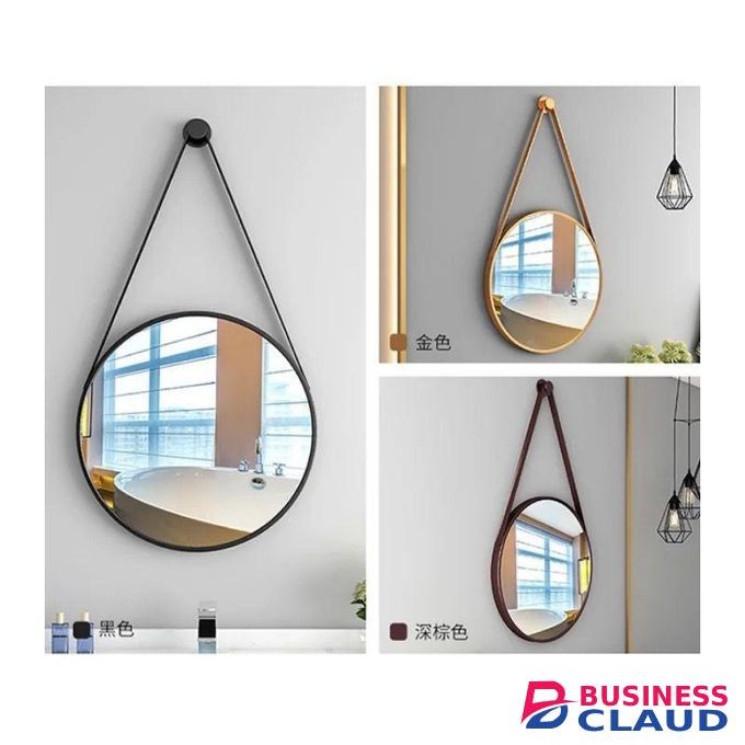 Minimalist Nordic Round Decorative Mirror With A Leather Strap