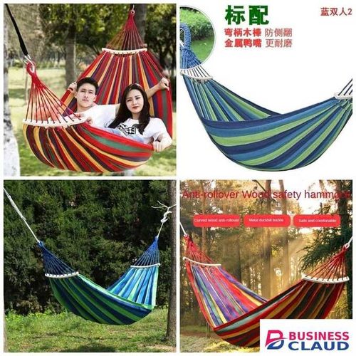 Stripped Outdoor Hammock Heavy Duty Double Portable Swing Relax Chair Comfortable Camping Garden Backyard Furniture Supports Up to 2 People Strong Load Bearing